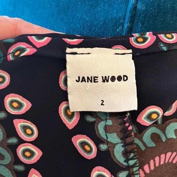 Jane Wood Vintage Made in France Navy Blue Paisley Floral Dress, 2! - Picture 8 of 9